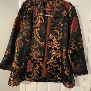 Soft Surroundings Asian Inspired Black Embroidered Jacket/Blazer